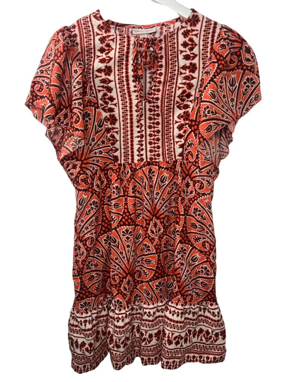 Knox Rose Dress XS Babydoll Boho Mini Rust Print - Picture 1 of 9